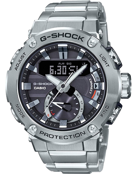 Casio Casio G-Shock GST-B200D-1A GST G-Steel GST-B200D-1A электронные мужские часы серый циферблат, браслет нержавеющая сталь — вид спереди